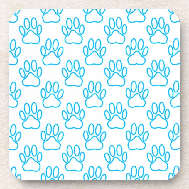 Blue Neon Dog Paw Print Pattern Untersetzer (Vorderseite)