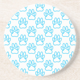 Blue Neon Dog Paw Print Pattern Untersetzer