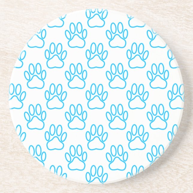 Blue Neon Dog Paw Print Pattern Untersetzer (Vorne)