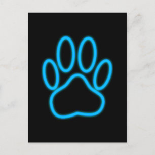 Blue Neon Dog Paw Print Postkarte