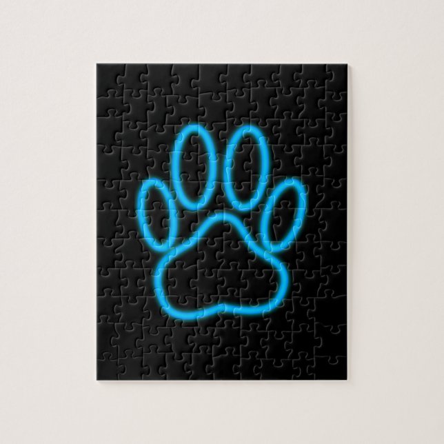 Blue Neon Dog Paw Print Puzzle (Vertikal)