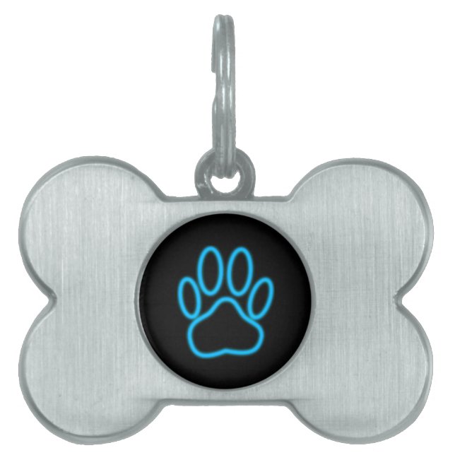 Blue Neon Dog Paw Print Tiermarke (Vorderseite)