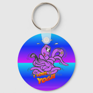 Blue Neon Funny Yoga Octopus Cartoon Schlüsselanhä Schlüsselanhänger