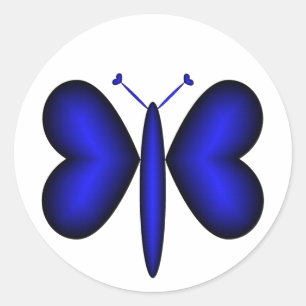 Blue Neon Hearts Butterfly Runder Aufkleber