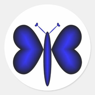 Blue Neon Hearts Butterfly Runder Aufkleber