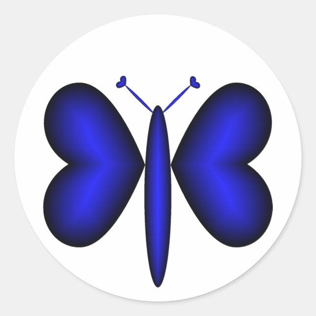 Blue Neon Hearts Butterfly Runder Aufkleber (Vorderseite)