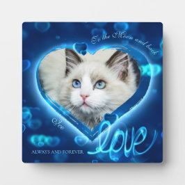 Blue Neon Hearts & Liebe, Custom Pet Foto - Square Fotoplatte