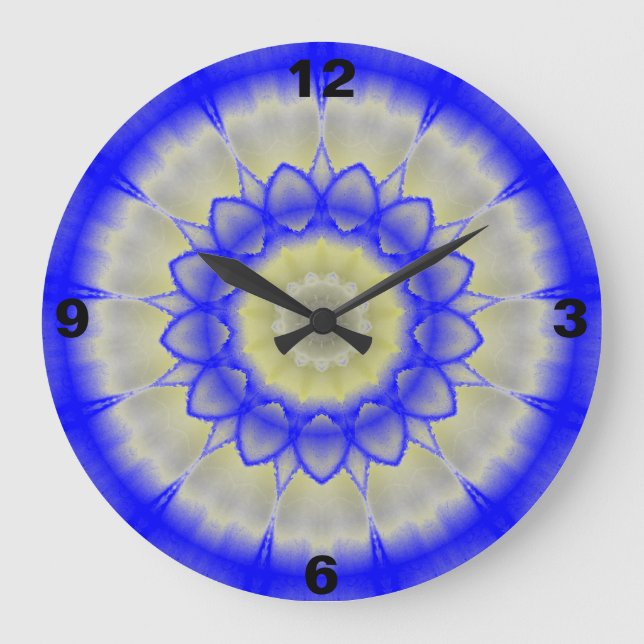 Blue Neon Kaleidoscope Clock Große Wanduhr (Vorderseite)