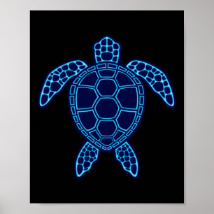 Blue Neon Lava Sea Schildkrötendesign Sticker Poster
