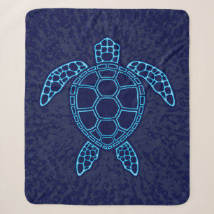 Blue Neon Lava Sea Turtle Symmetrisches Design Sherpadecke
