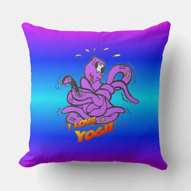 Blue Neon Light Funny Yoga Octopus Throw Kissen (Vorderseite)