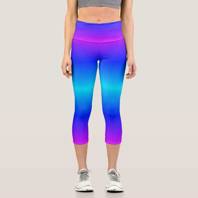 Blue Neon Light High Waisted Capri Legging (Vorderseite)