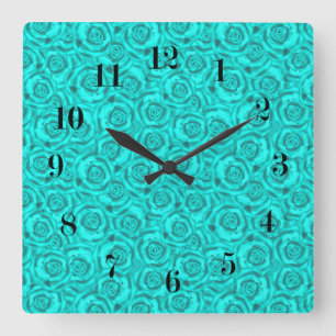 blue neon quadratische wanduhr
