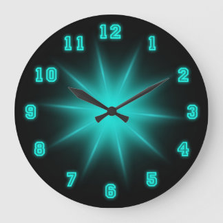Blue Neon Star 10,75" Große Wanduhr