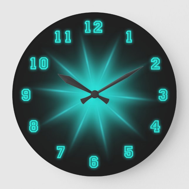 Blue Neon Star 10,75" Große Wanduhr (Vorderseite)