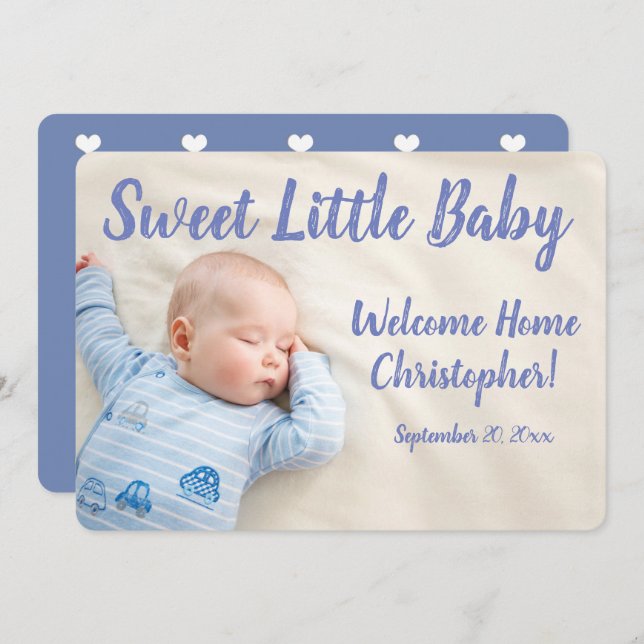 Blue New Baby, Foto mit Namen, Ankündigung (Vorne/Hinten)