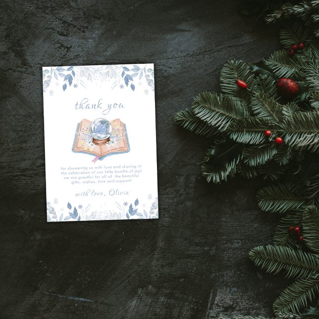 Blue New Chapter Floral Snowball Baby Shower  Dankeskarte (Blue New Chapter Floral Snowball Baby Shower Thank You Card)