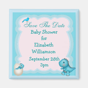 Blue New Geboren Dinosaur Save the Date Baby Dusch Magnet