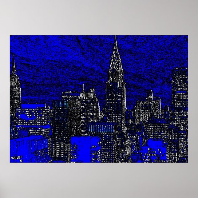 Blue New York City Night Artwork Poster (Vorne)