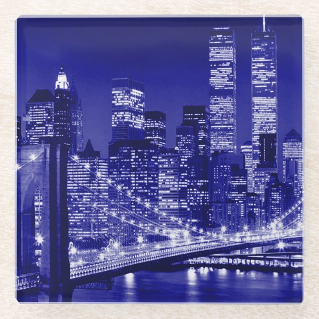 Blue New York City Night Glasuntersetzer (Vorderseite)