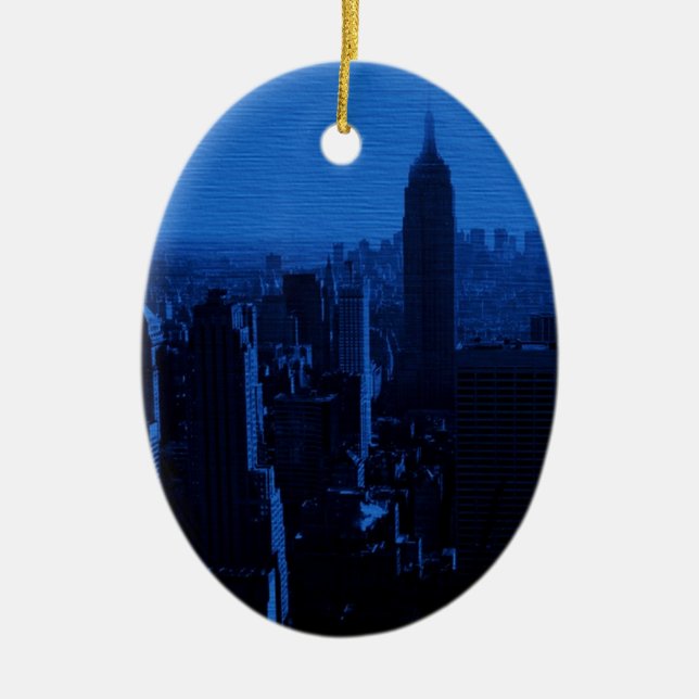 Blue New York City Night Keramik Ornament (Vorne)
