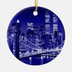 Blue New York City Night Keramikornament
