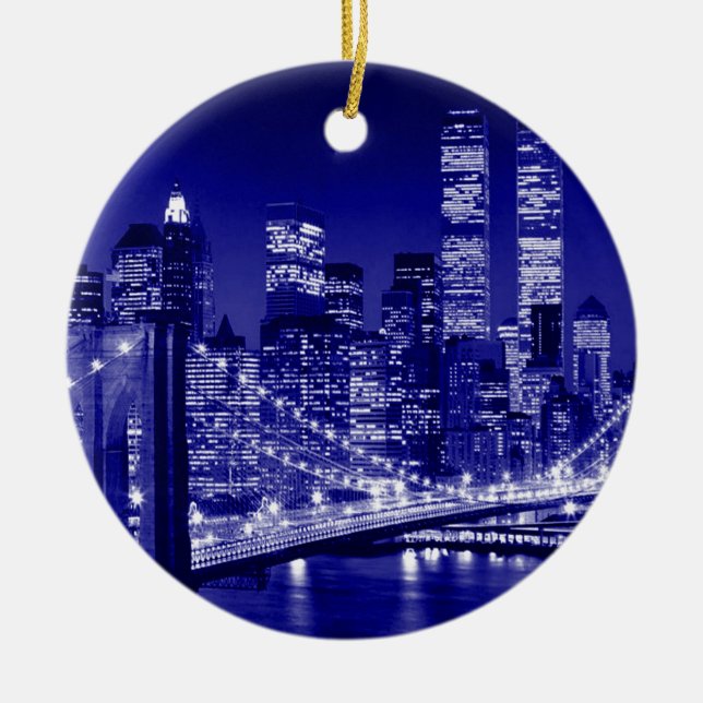 Blue New York City Night Keramikornament (Vorne)