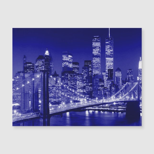Blue New York City Night Magnetkarte (Vorderseite)