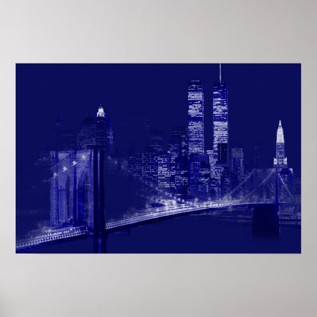 Blue New York City Night Pop Art Poster (Vorne)