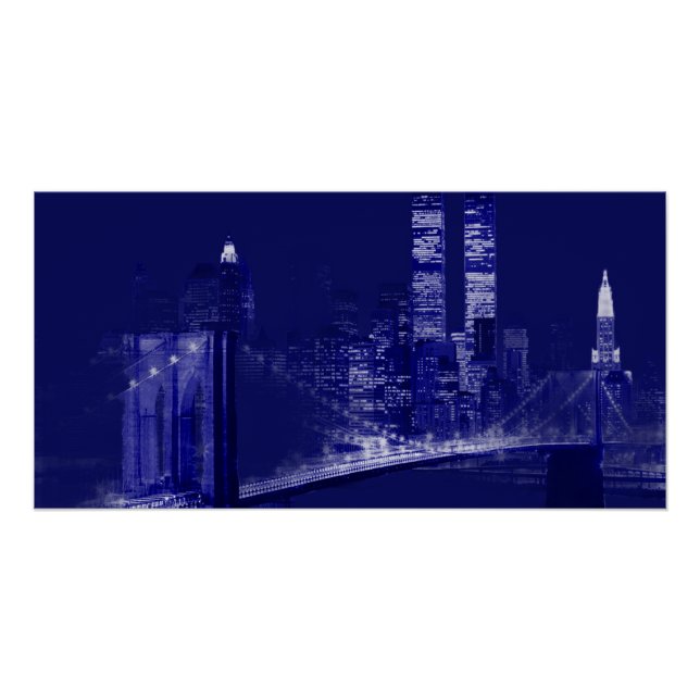 Blue New York City Night Pop Art Poster (Vorderseite)