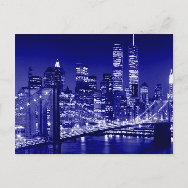 Blue New York City Night Postkarte (Vorderseite)