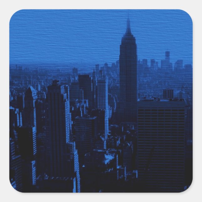Blue New York City Night Quadratischer Aufkleber (Vorderseite)