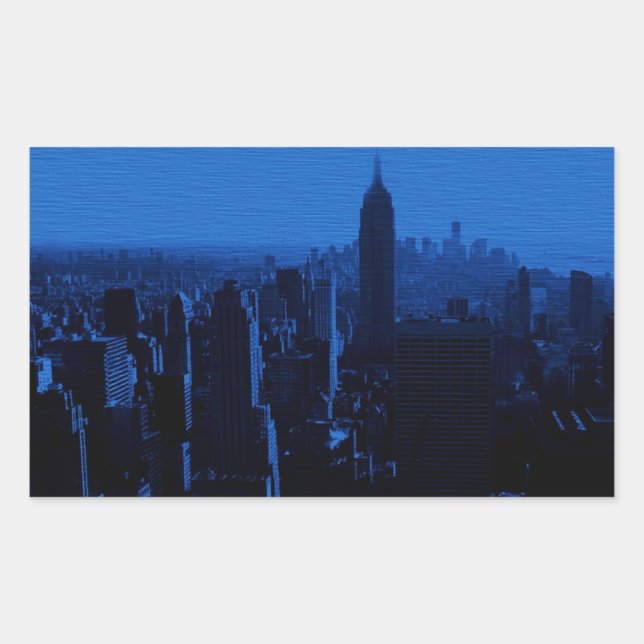 Blue New York City Night Rechteckiger Aufkleber (Vorderseite)