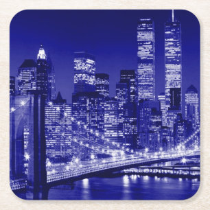 Blue New York City Night Rechteckiger Pappuntersetzer