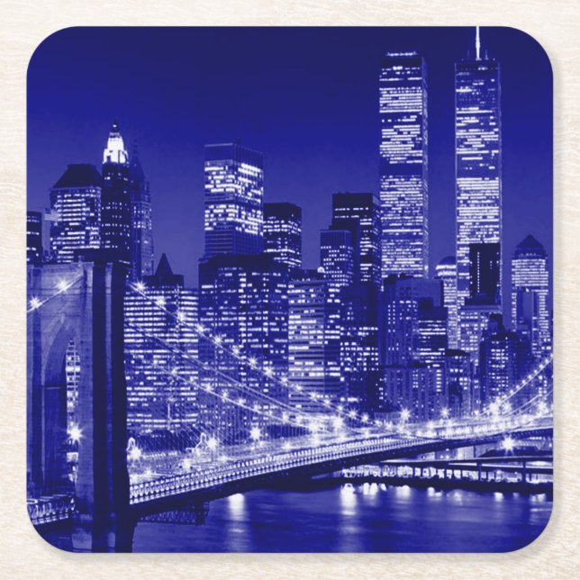 Blue New York City Night Rechteckiger Pappuntersetzer (Vorderseite)