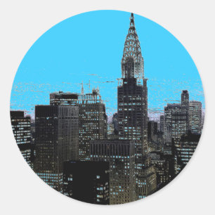Blue New York City Night Runder Aufkleber
