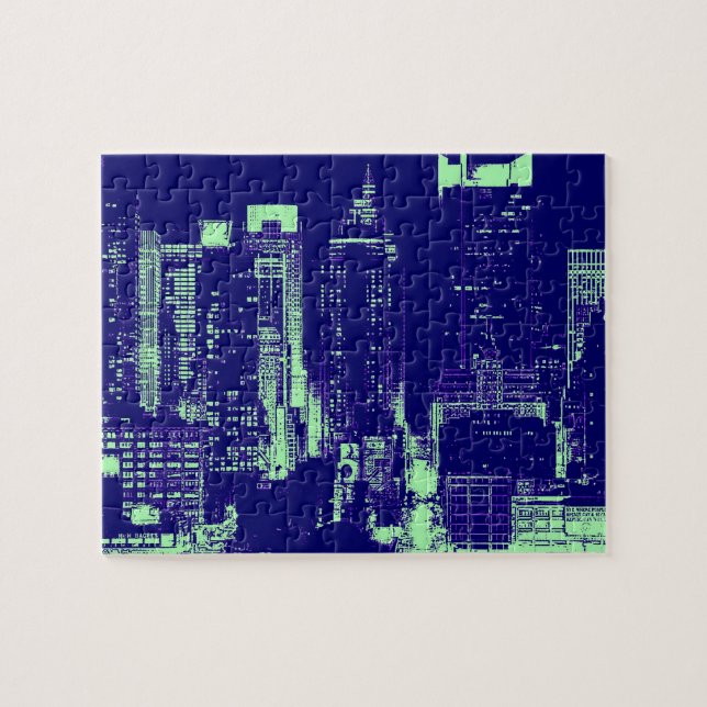 Blue New York City Puzzle (Horizontal)