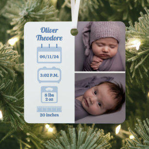 Blue Newborn Birth Stats Ornament Aus Metall