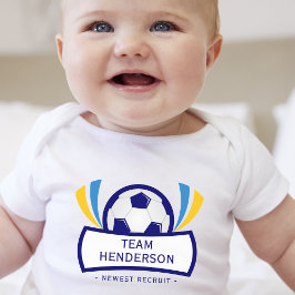 Blue Newest Recruit Custom Soccer Baby Strampler