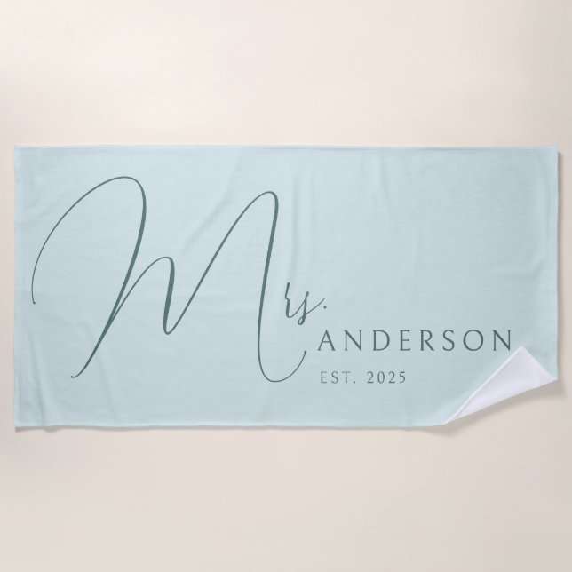 Blue Newlyweds Name Personalized Honeymoon Strandtuch (Vorderseite)