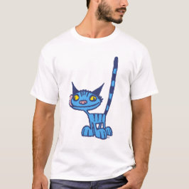 Blue Niedlich and Cool Kitty Cartoon T - Shirt