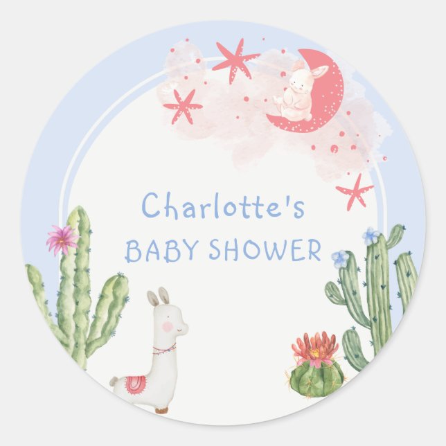 Blue Niedlich Boho Arch Cactus Toys Boy Baby Showe Runder Aufkleber (Vorderseite)