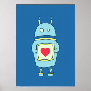 Blue Niedlich Clumsy Robot mit Herz Poster
