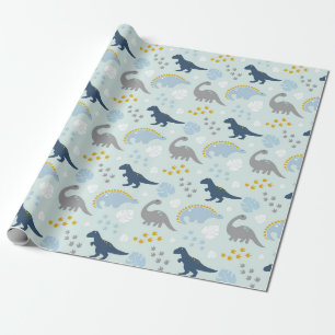 Blue Niedlich Dinosaur Baby Duschmuster Geschenkpapier