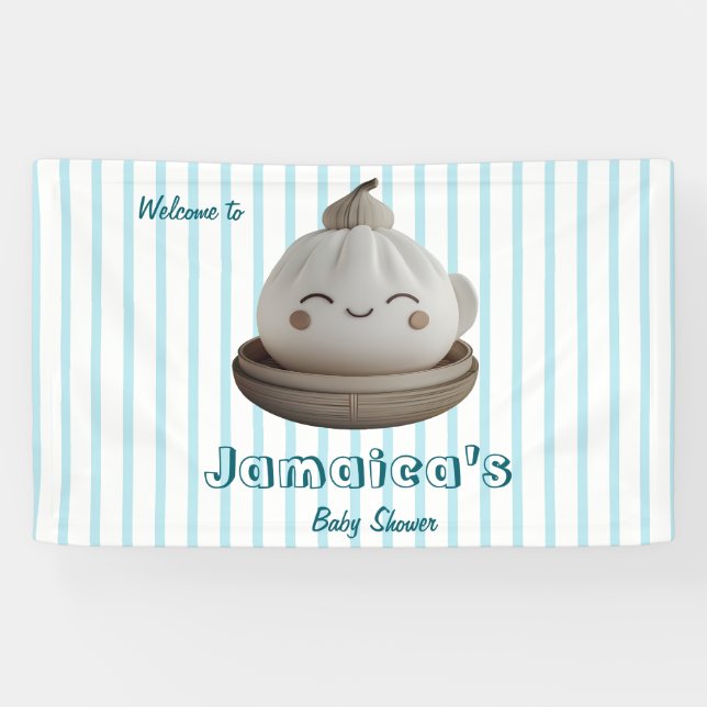 Blue Niedlich Dumpling Begrüßungs Baby Duschbanner Banner (Horizontal)