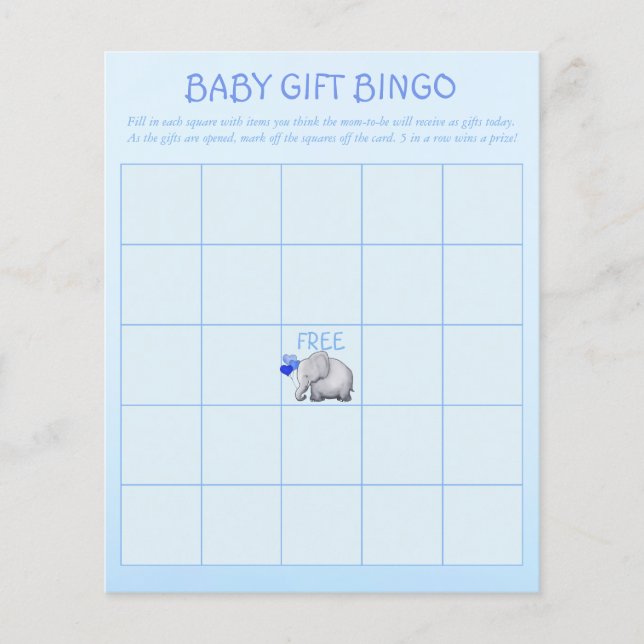 Blue Niedlich Elephant Baby Boy Dusche Bingo Game (Vorderseite)