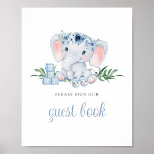 Blue Niedlich Elephant Baby Showbook-Zeichen Poster