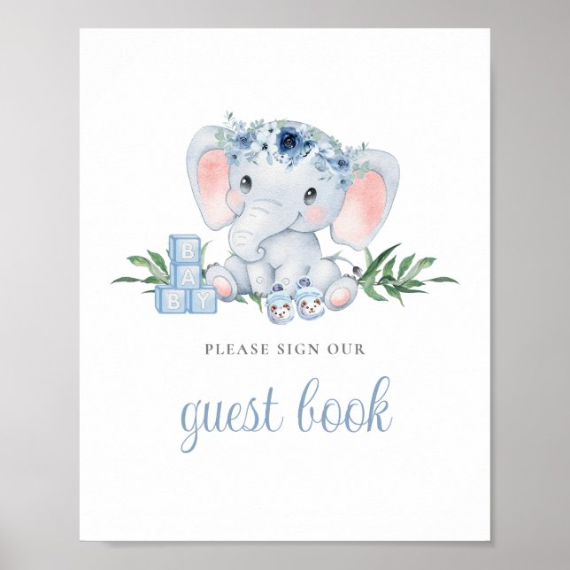 Blue Niedlich Elephant Baby Showbook-Zeichen Poster (Vorne)