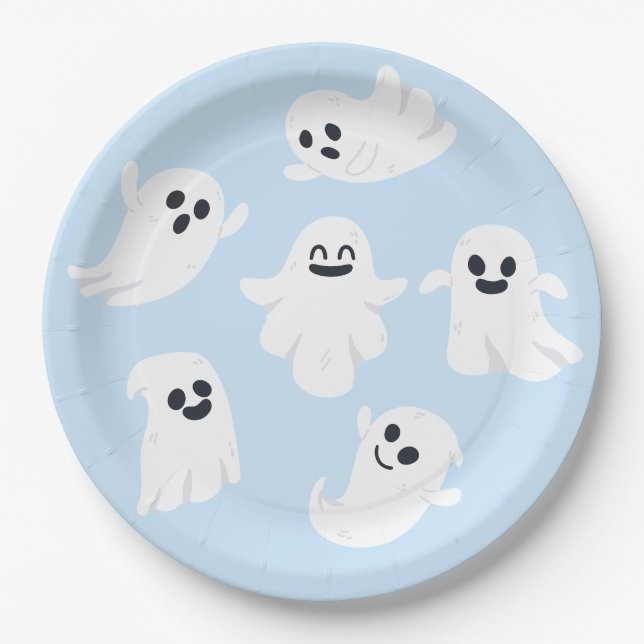Blue Niedlich Ghost Halloween Fall Baby Dusche Pappteller (Vorderseite)