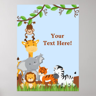 Blue Niedlich Jungle Baby Animals Poster
